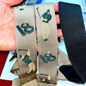 GOLFER 18th Hole BEIGE GREEN BLACK SUSPENDERS Braces Silk Clip-on Germany OS men